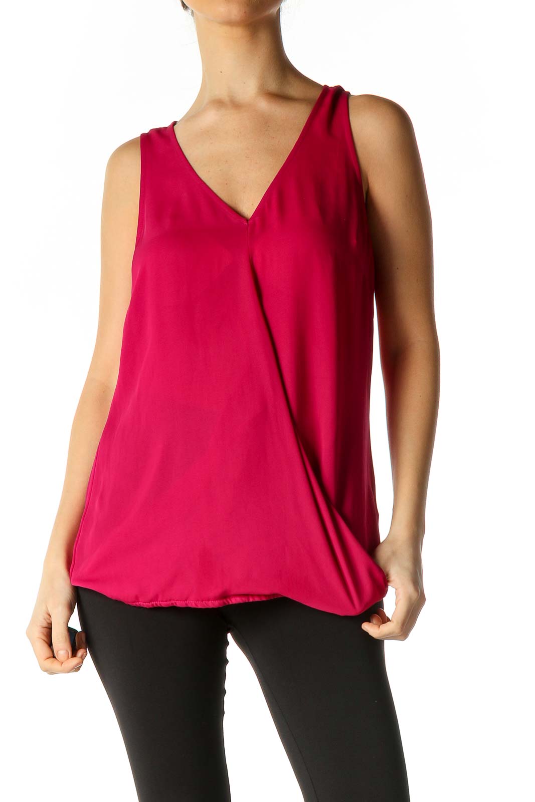 Pink Solid Casual Sleeveless Blouse Front