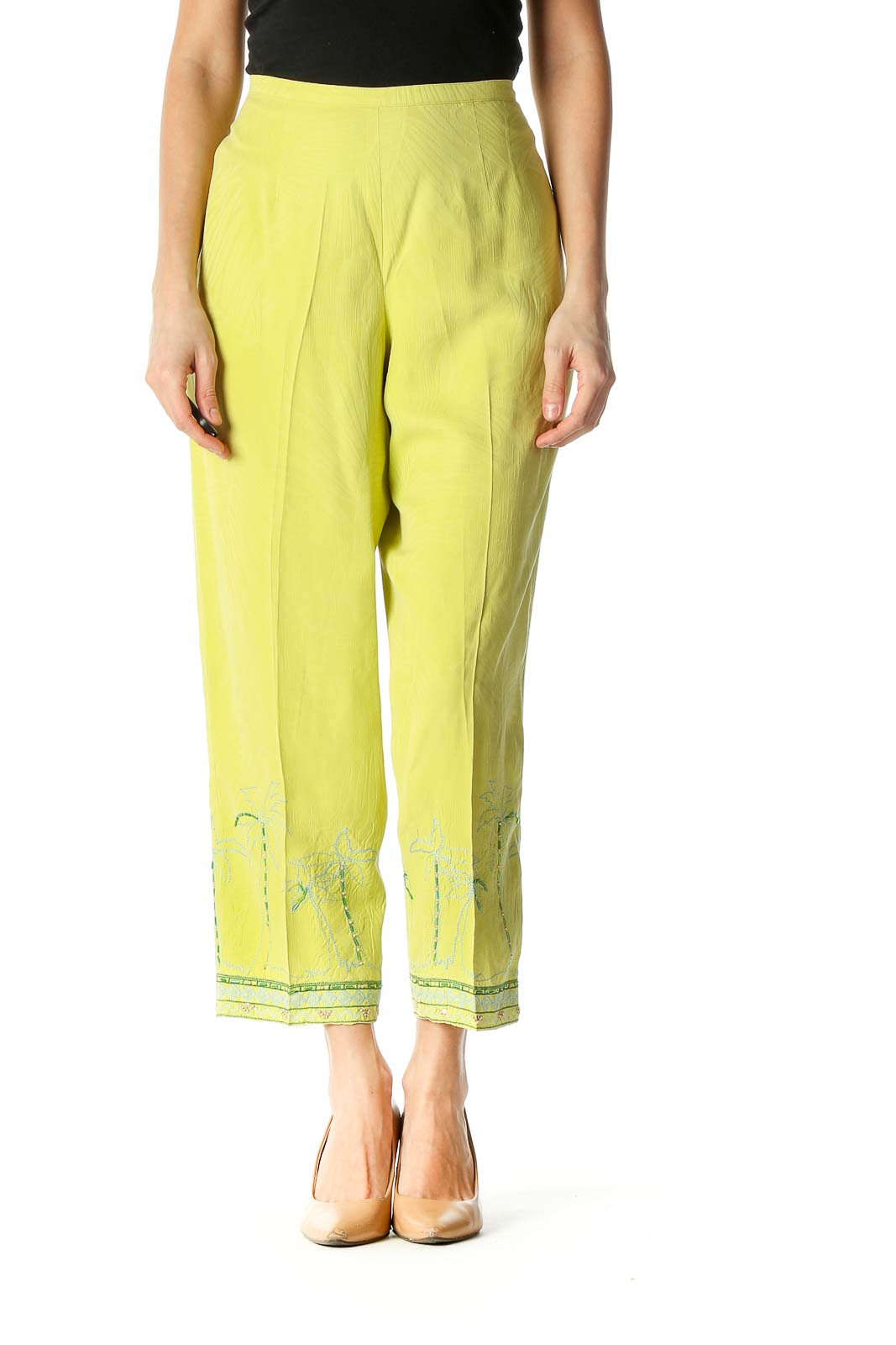 Yellow Sequin Casual Trousers Front
