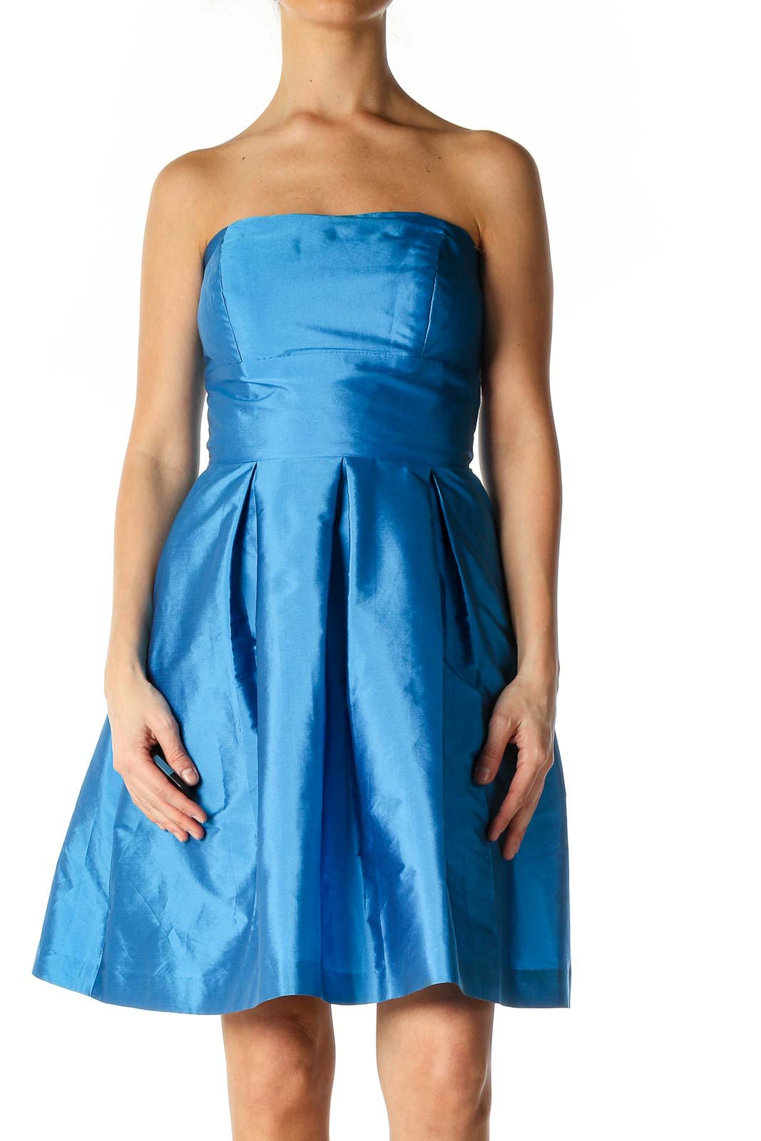 Blue Solid Chic A-Line Dress Front