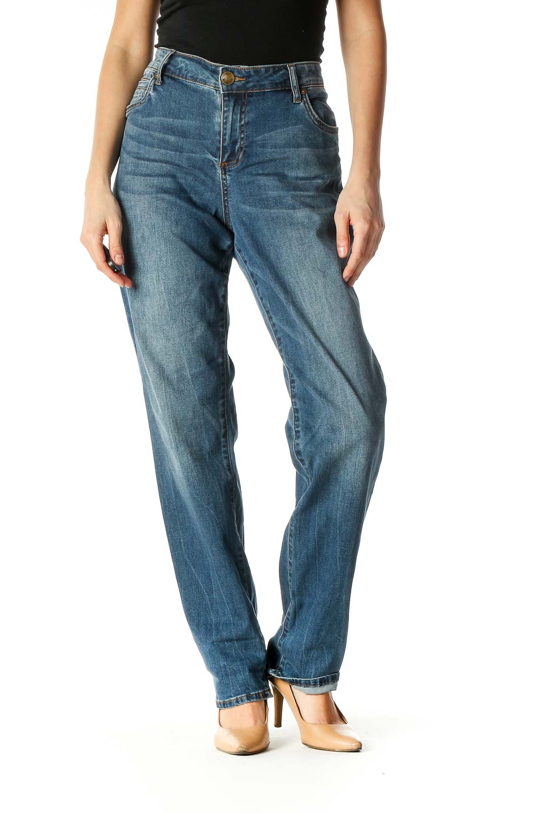 Blue Medium Wash Boyfriend Jeans Front