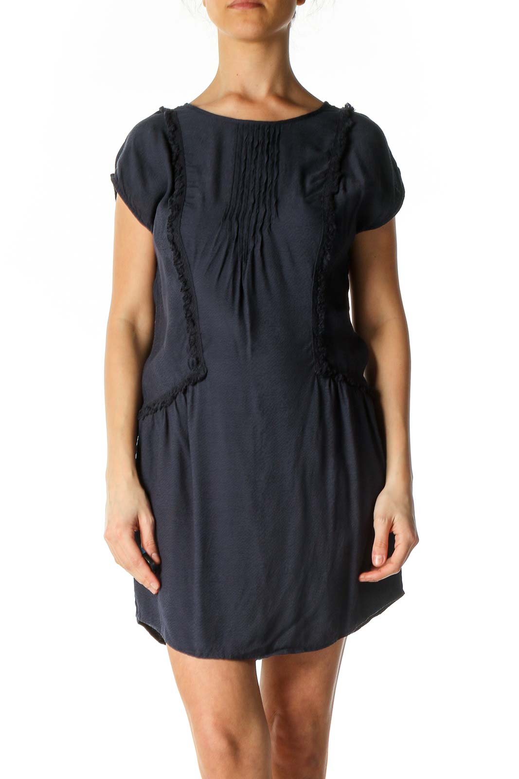 Blue Solid Casual Shift Dress Front
