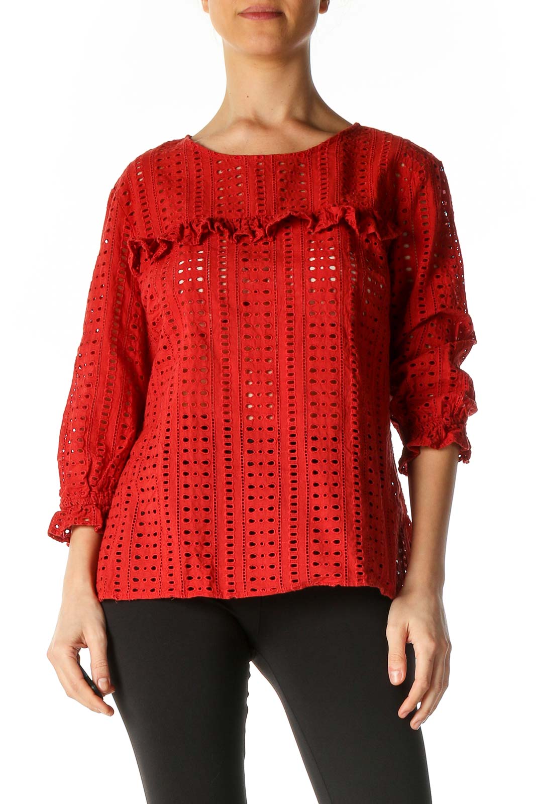 Red Casual Blouse Front