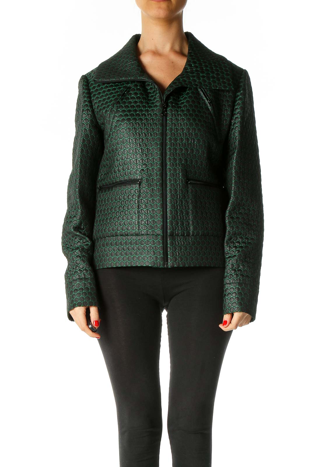Green Textured Jacket Front