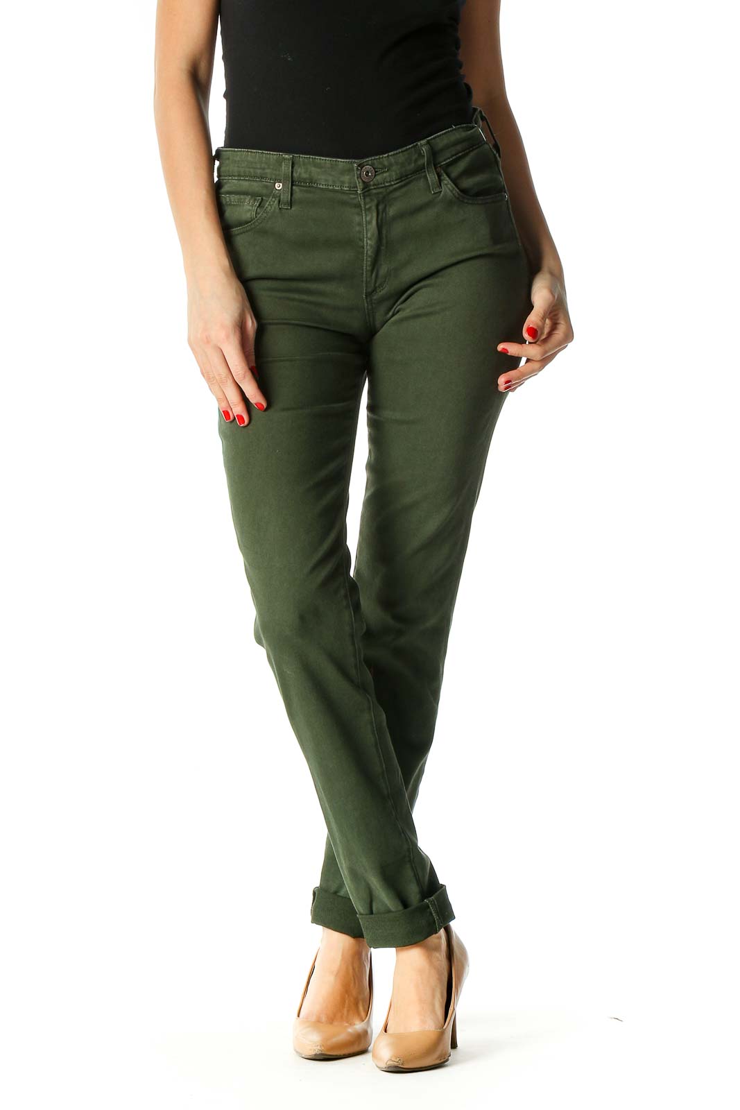 Green Casual Skinny Jeans Front