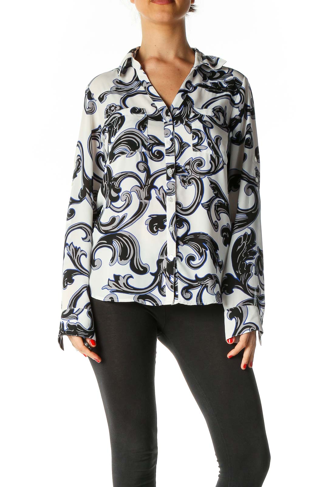 White Paisley Casual Blouse Front