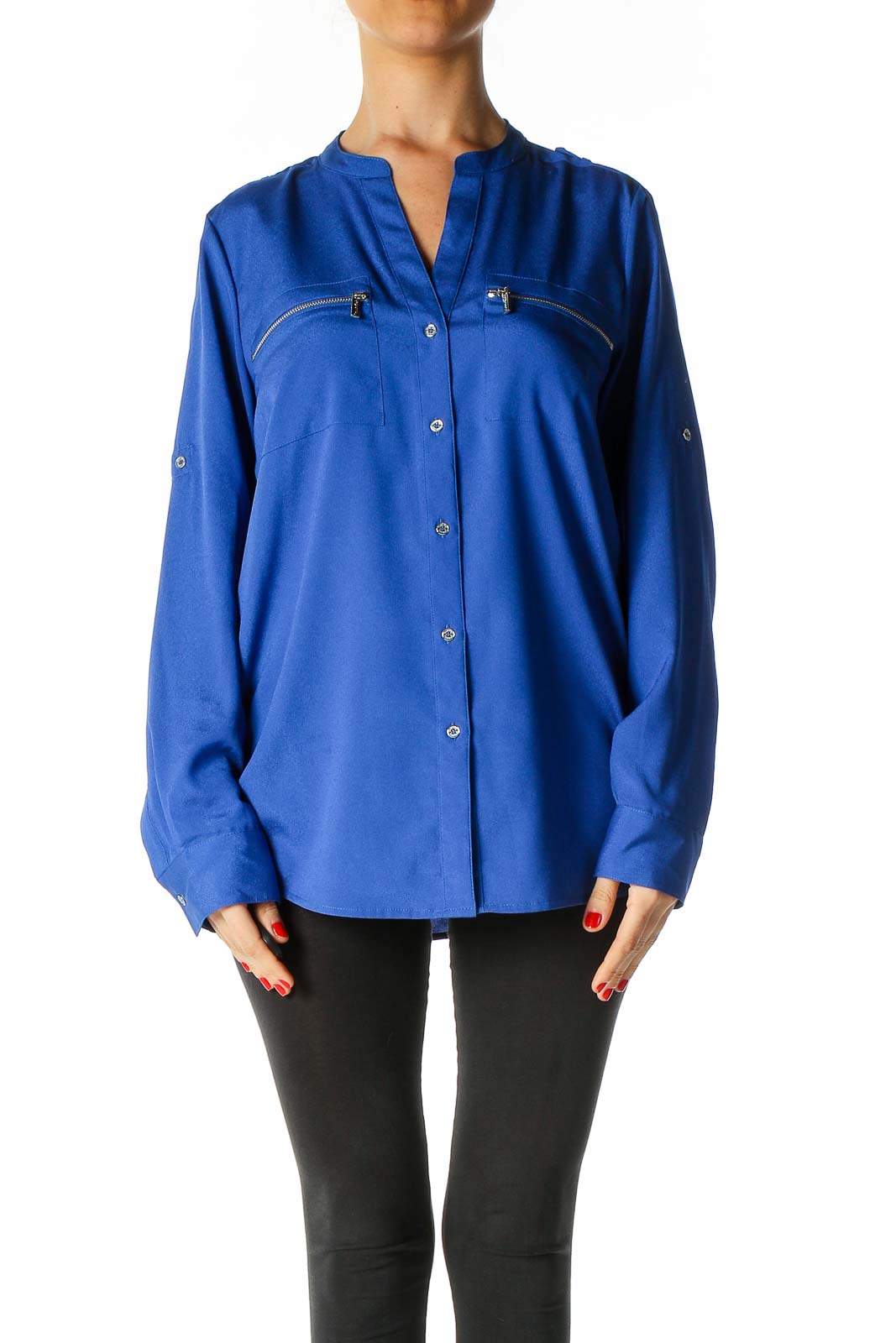 Blue Solid Casual Shirt Front