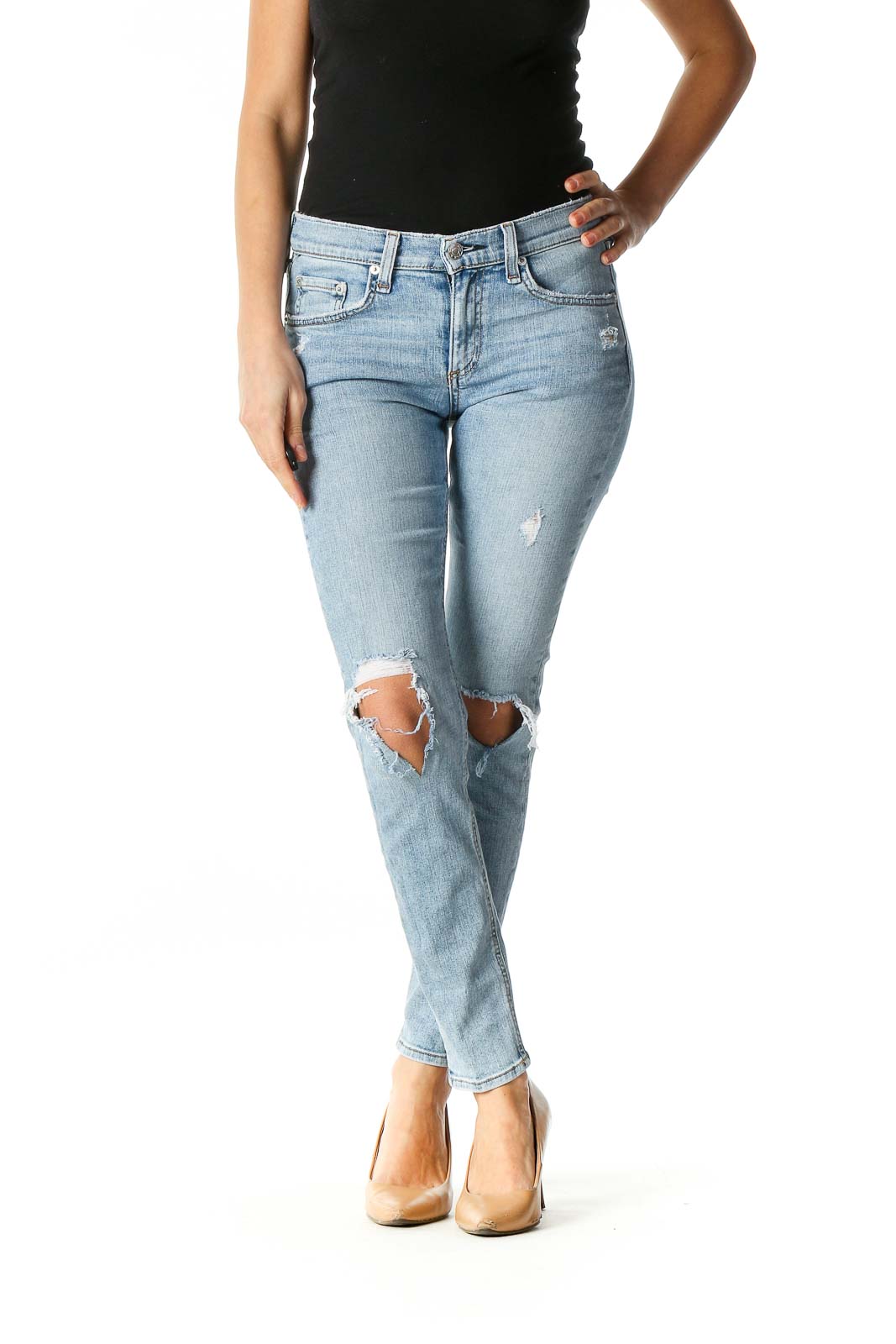 Blue Casual Skinny Jeans Front