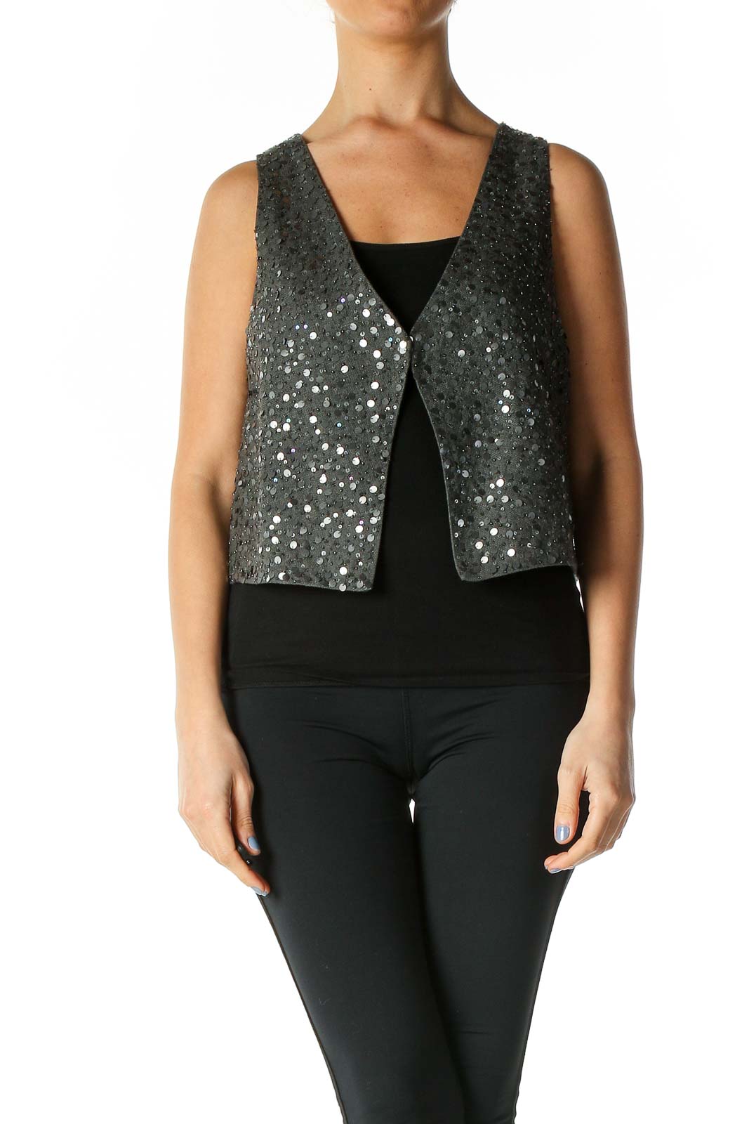 Gray Sequined Vest Front