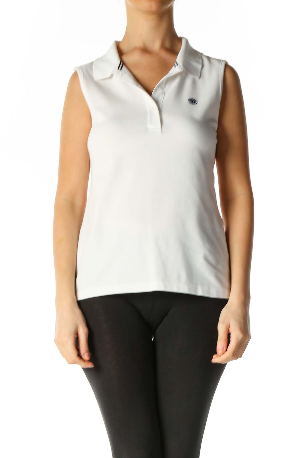 White Solid Casual Tank Top Front