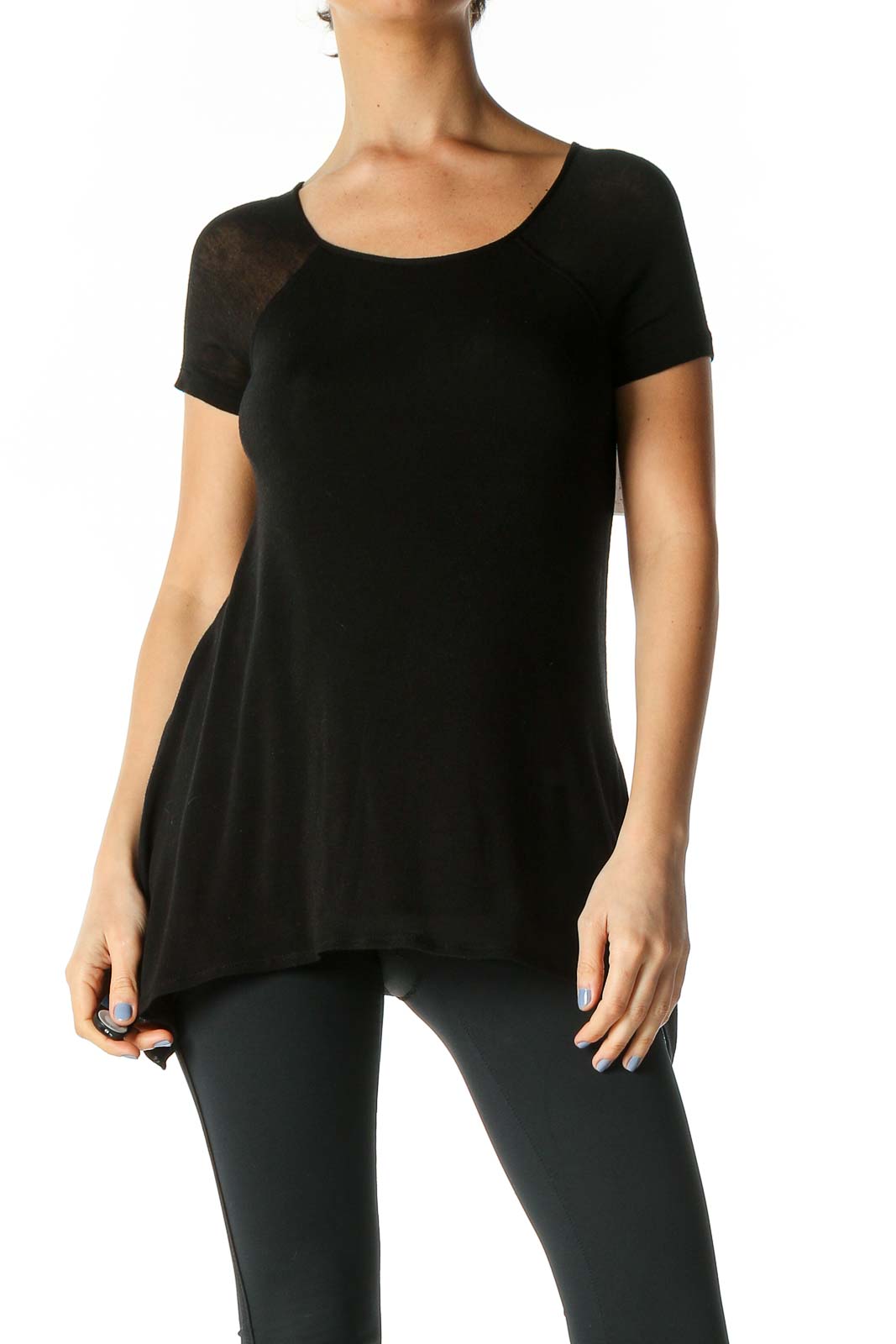 Black Textured Casual T-Shirt Front