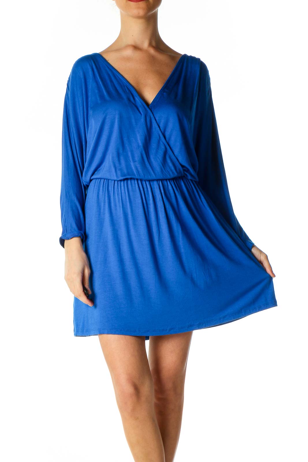 Blue Solid Bohemian Fit & Flare Dress Front