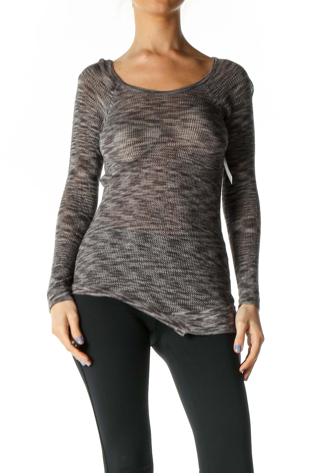Gray Textured Casual Blouse Front