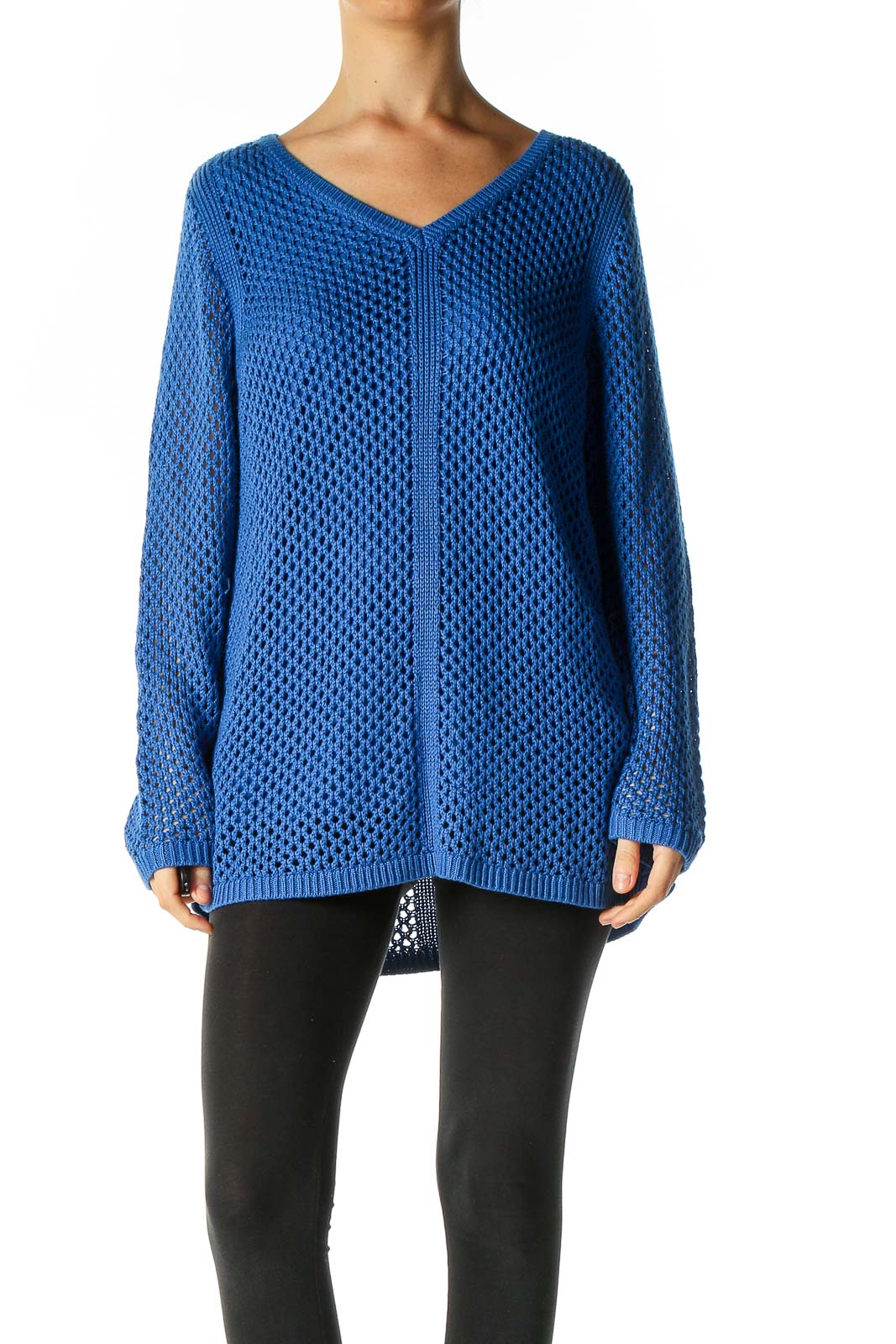 Blue Textured Casual Blouse Front