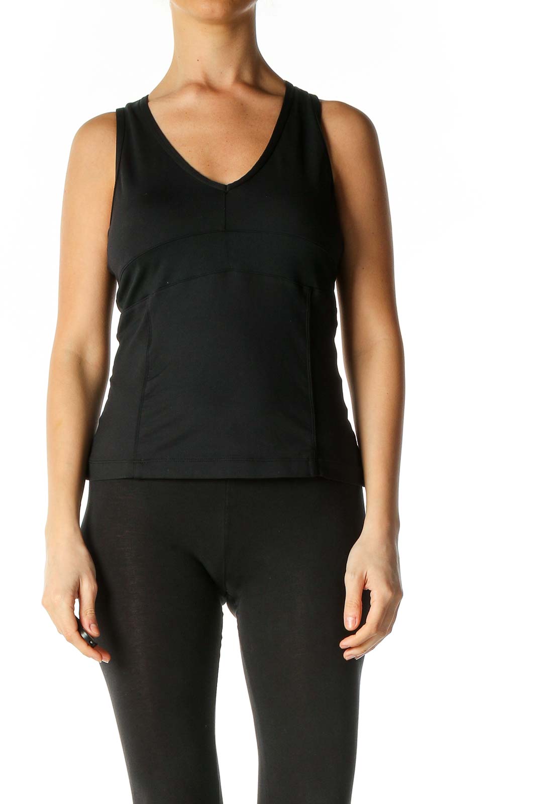 Black Solid All Day Wear Tank Top Front