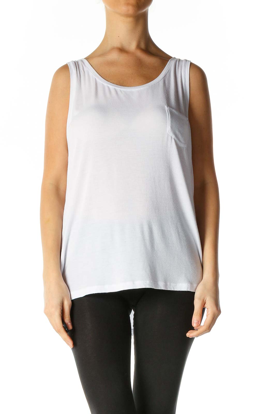 White Solid Casual Tank Top Front