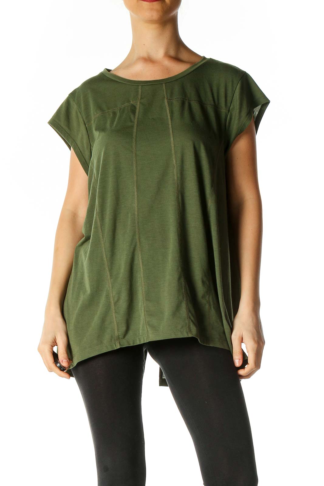 Green Solid Activewear Blouse Front