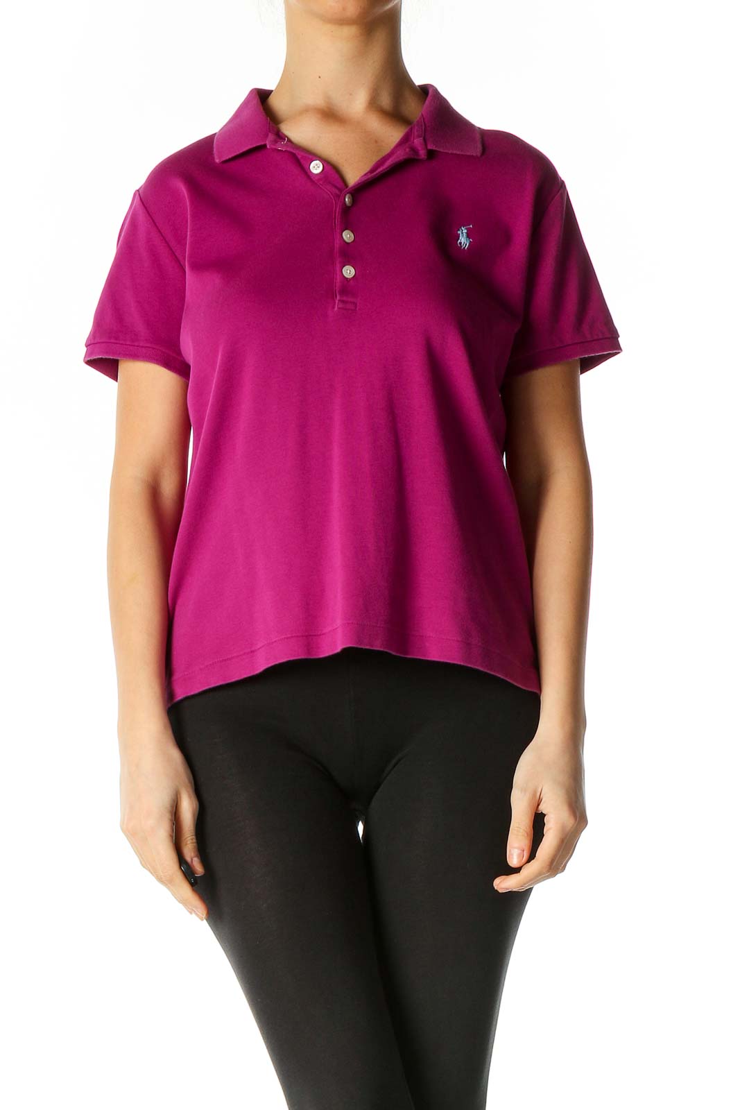 Pink Solid Casual Polo Shirt Front