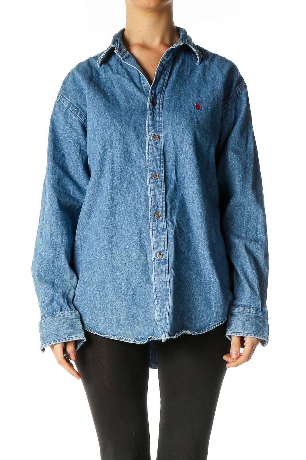 Blue Solid Casual Shirt Front