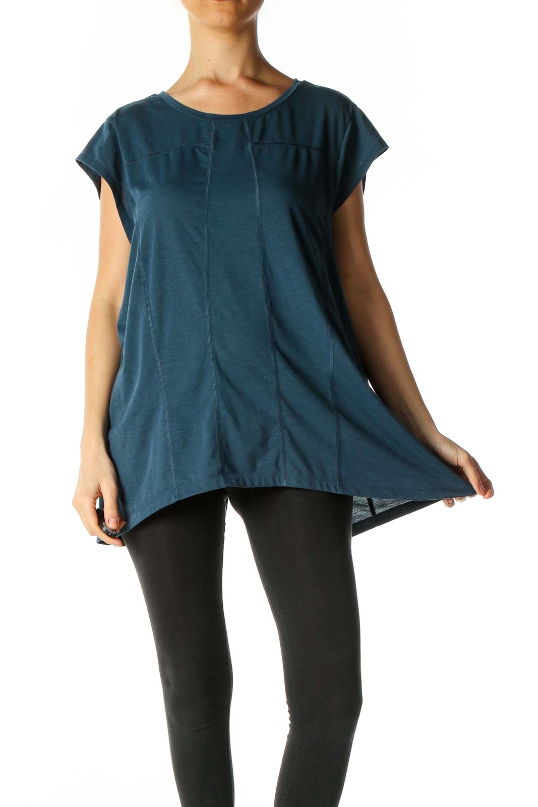 Blue Solid Activewear Blouse Front