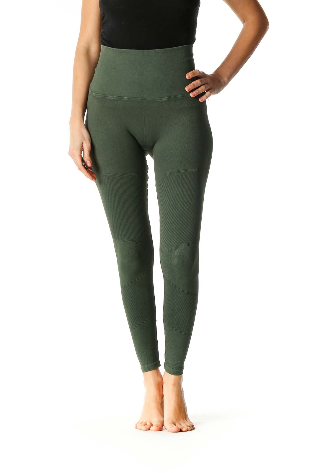 Green Solid Activewear Leggings Front