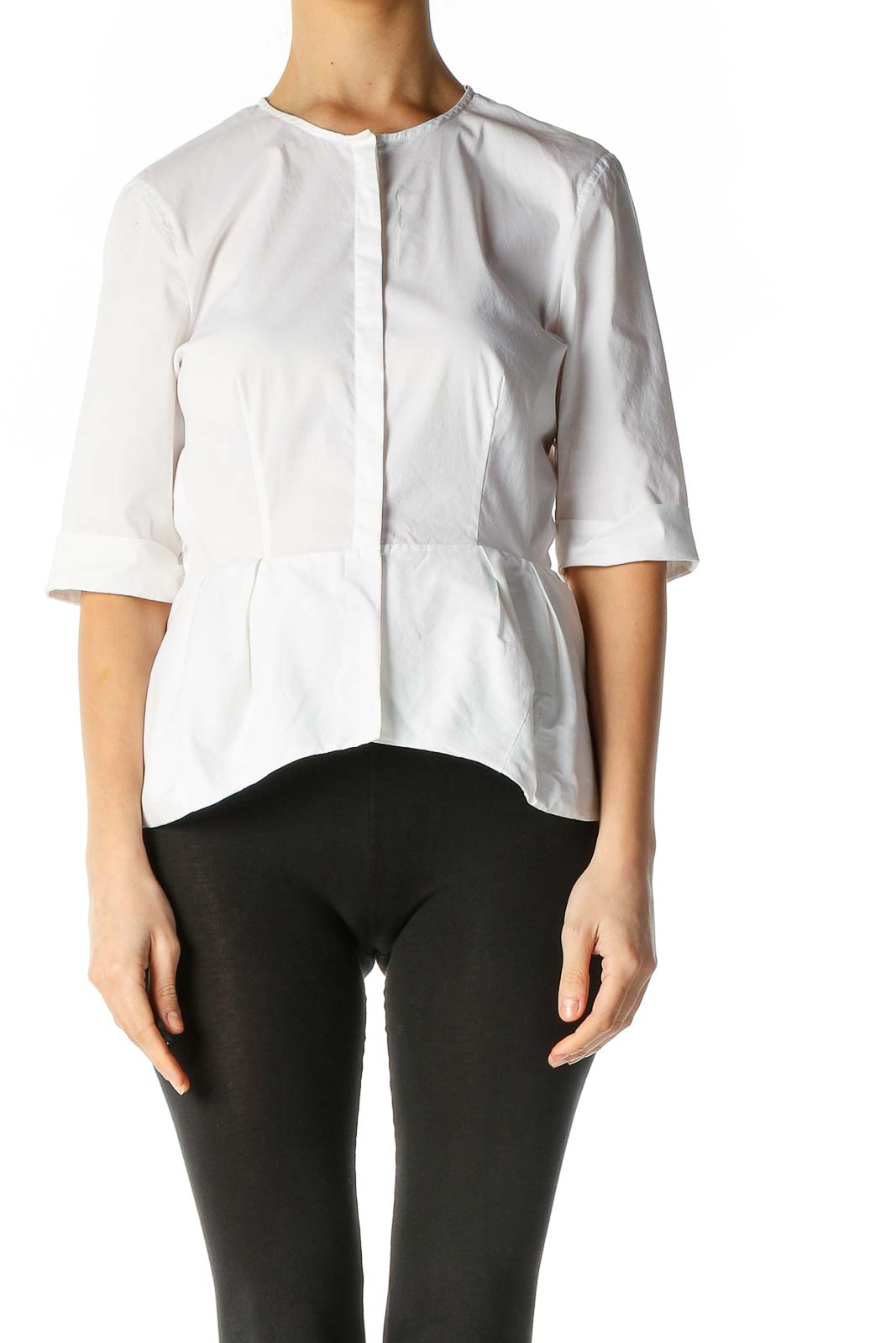 White Solid Classic Blouse Front