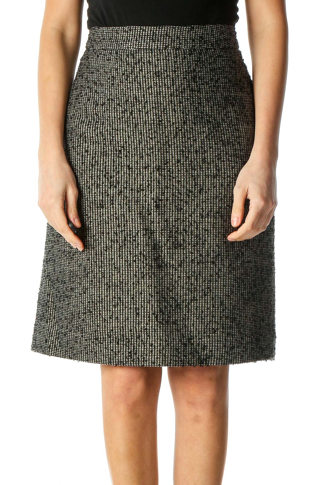 Black Textured Classic A-Line Skirt Front
