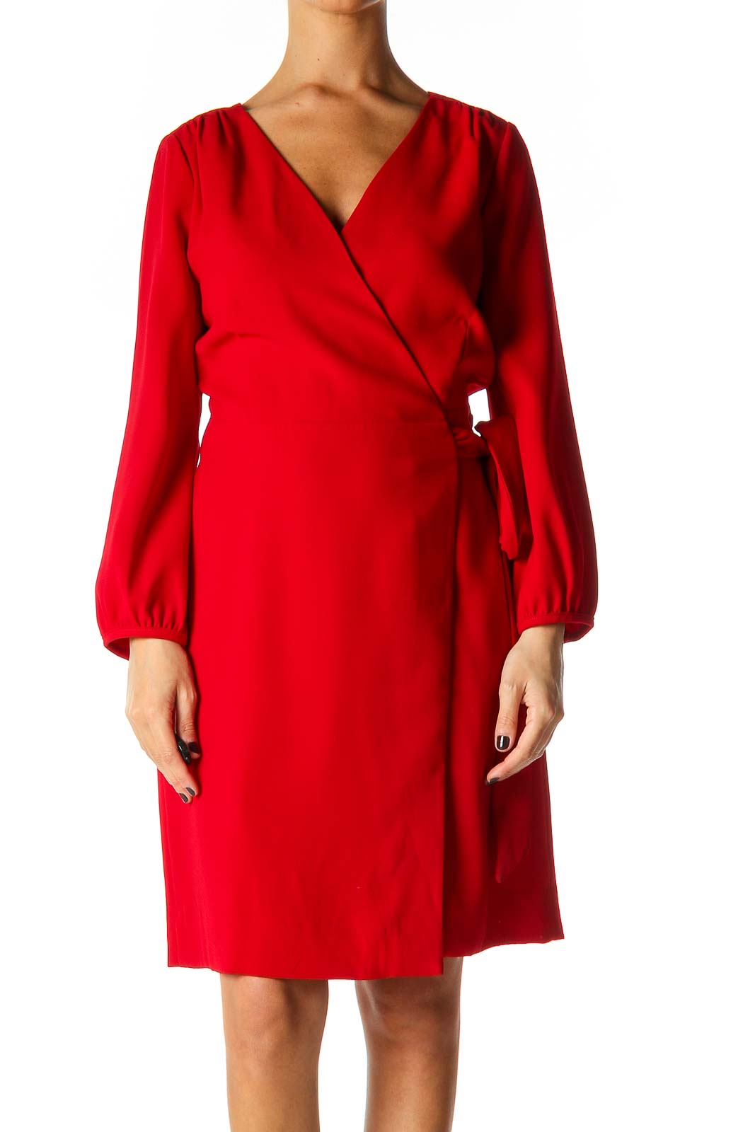 Red Solid Chic Shift Dress Front