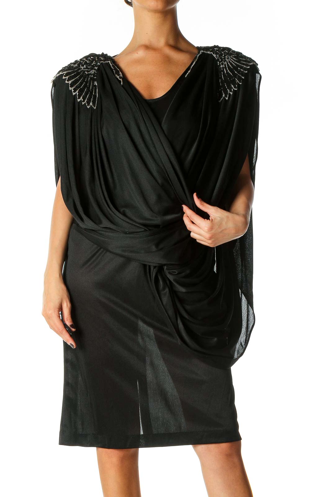 Black Solid Fit & Flare Dress Front