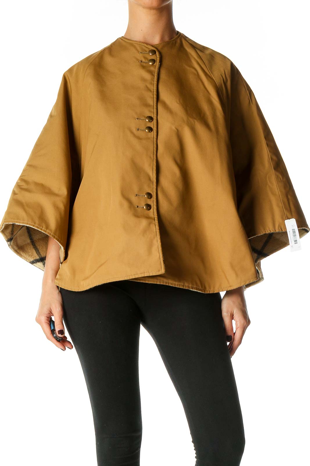Brown Solid Short Poncho Front