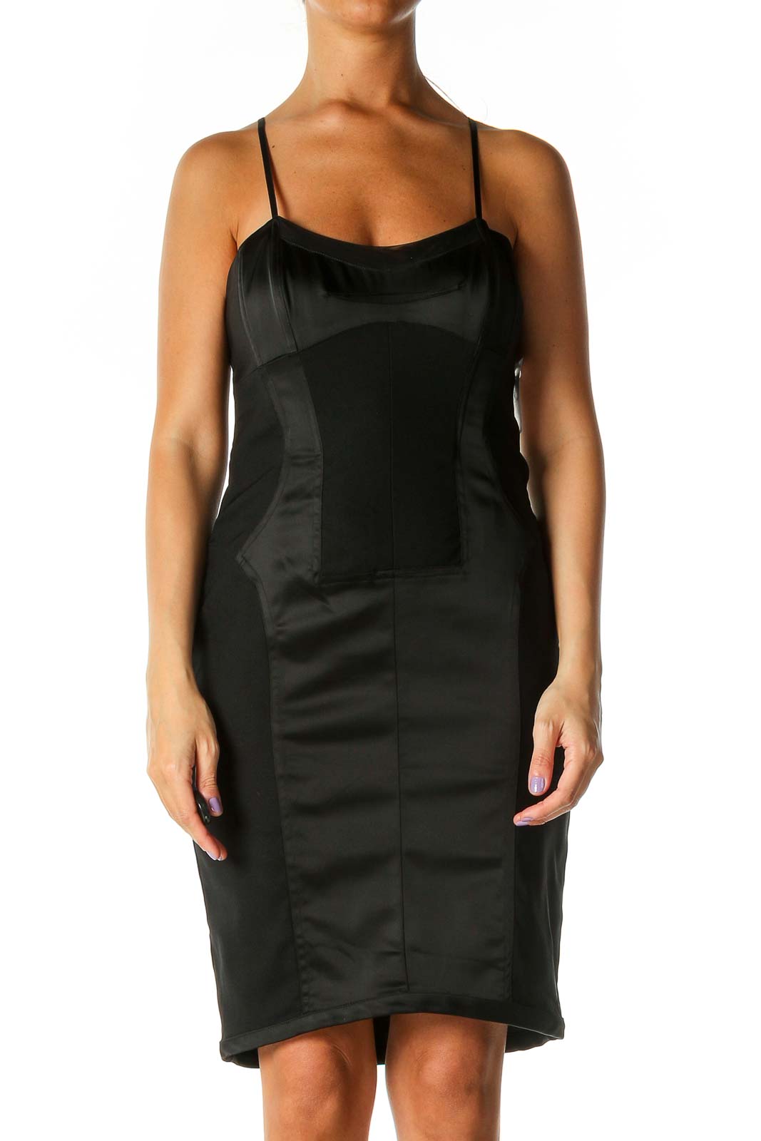 Black Solid Chic Sheath Dress Front