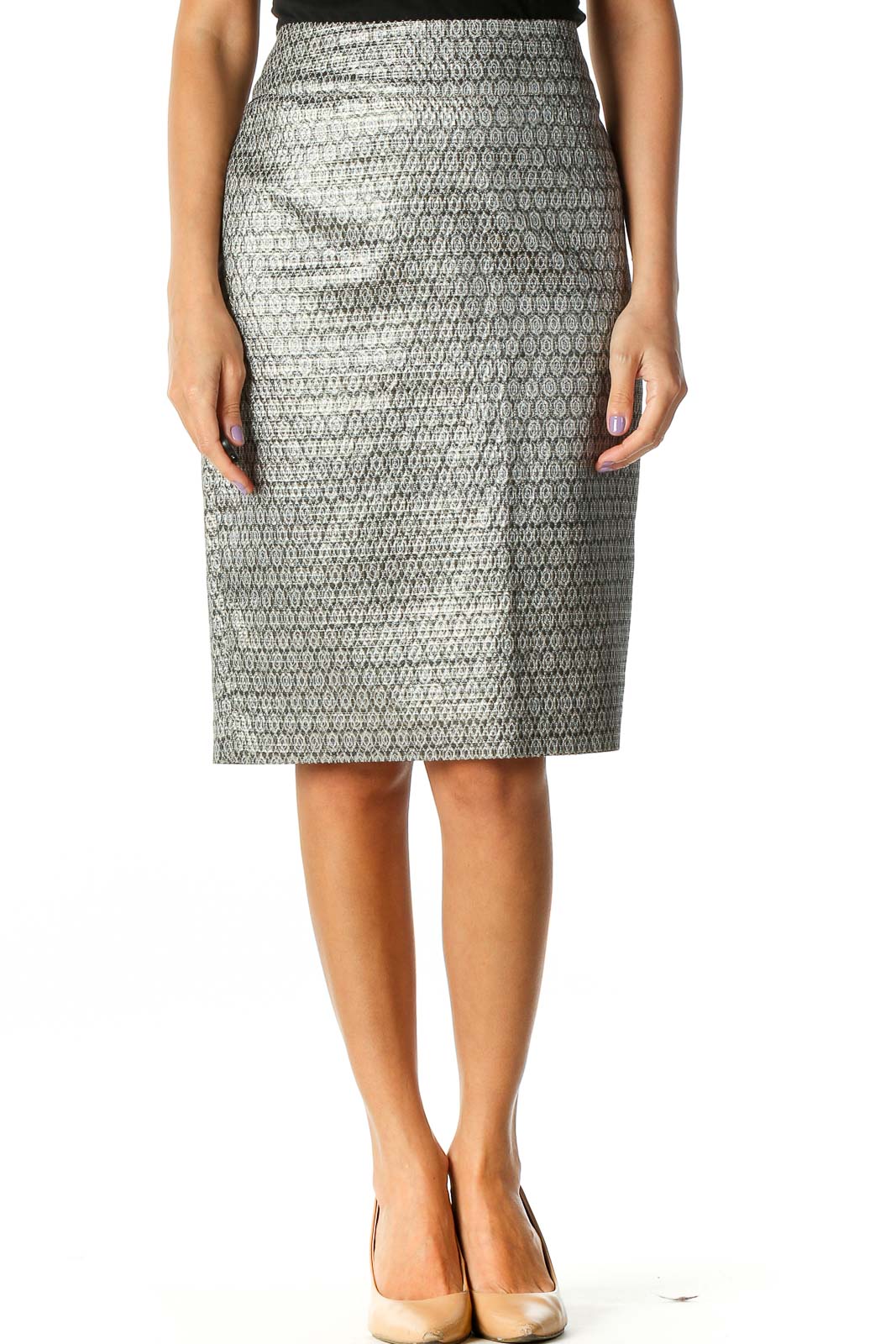 Gray Textured Classic Straight Skirt Front