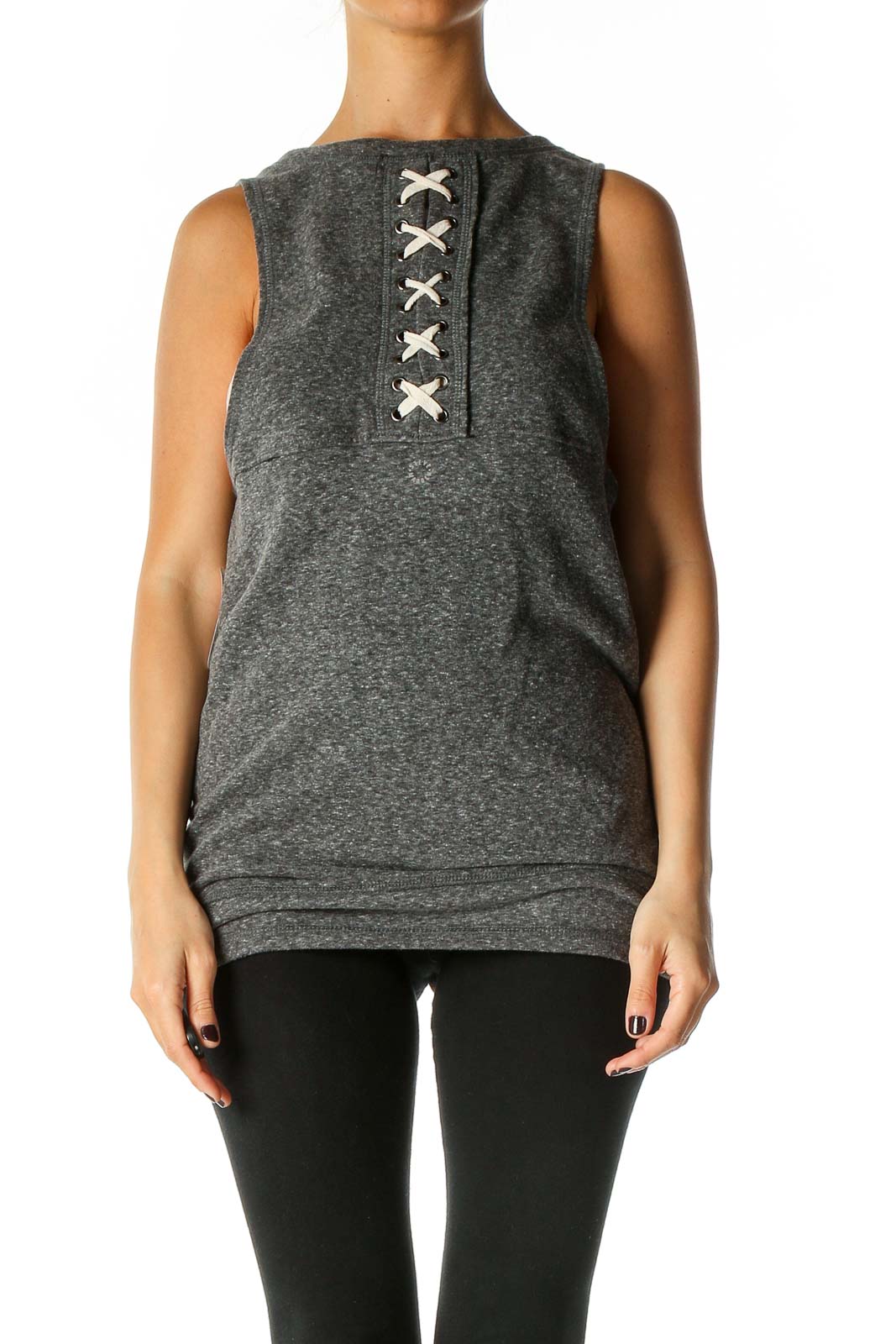 Gray Solid Casual Tank Top Front