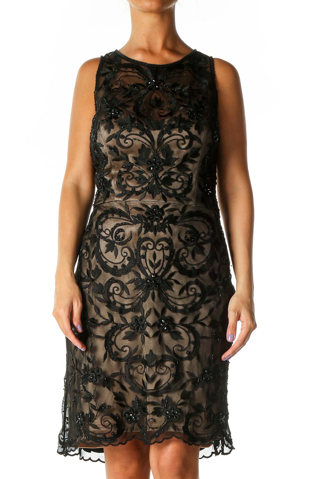 Sue Wong - Black Lace Semiformal A-Line Dress Polyester Nylon | SilkRoll