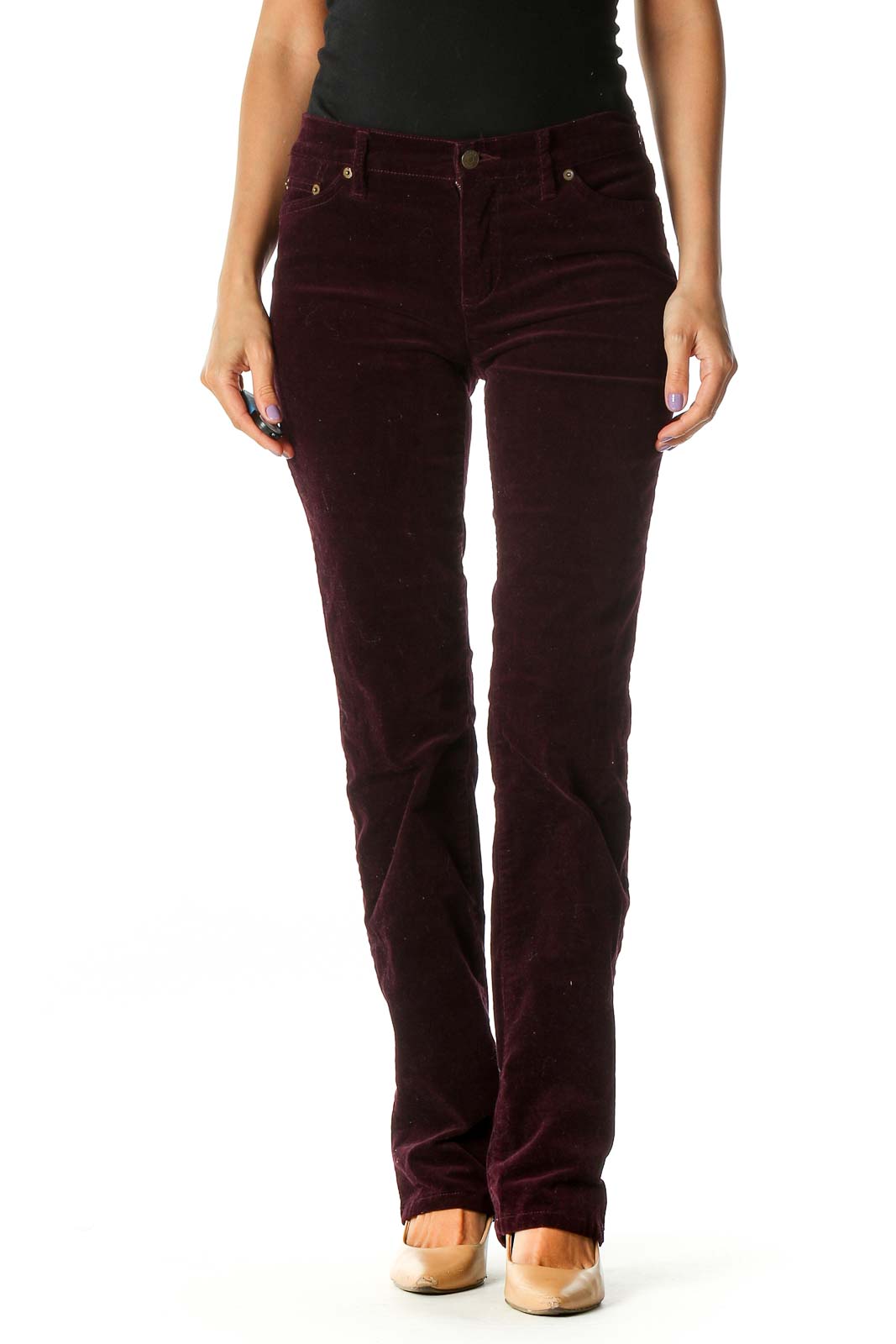 Purple Solid Casual Trousers Front