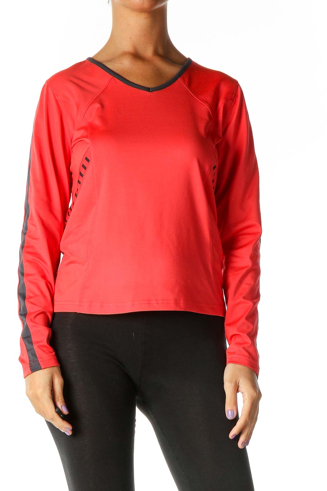 Red Solid Activewear Top Front