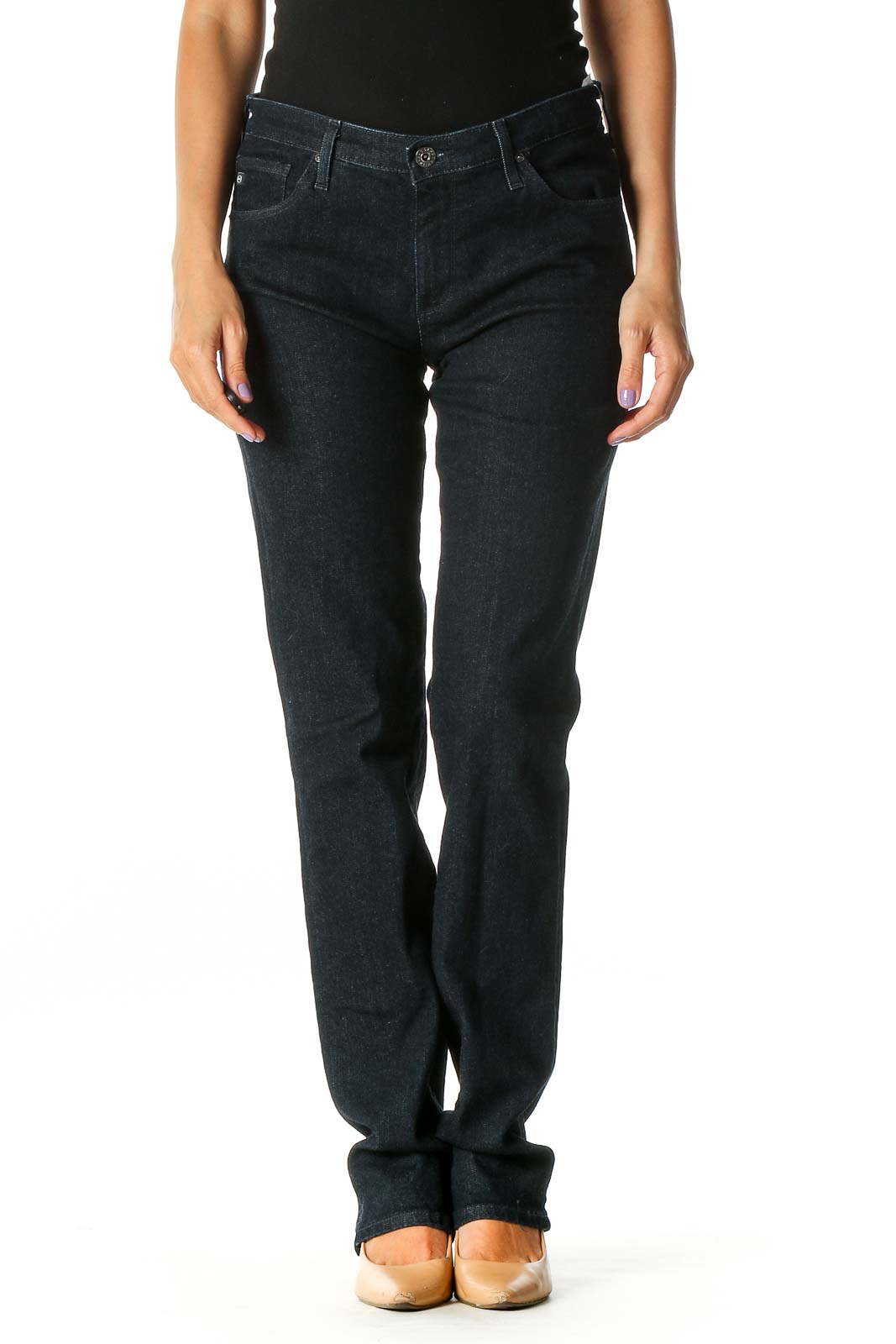 Black Casual Straight Leg Jeans Front