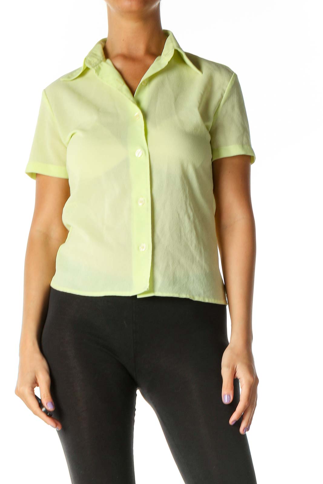Green Solid Casual Shirt Front