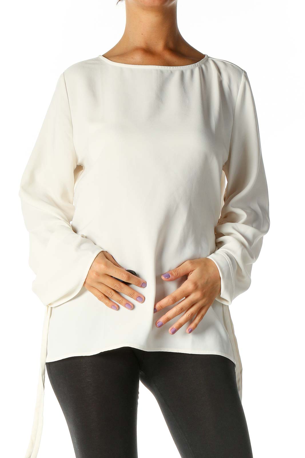 White Solid Blouse Front