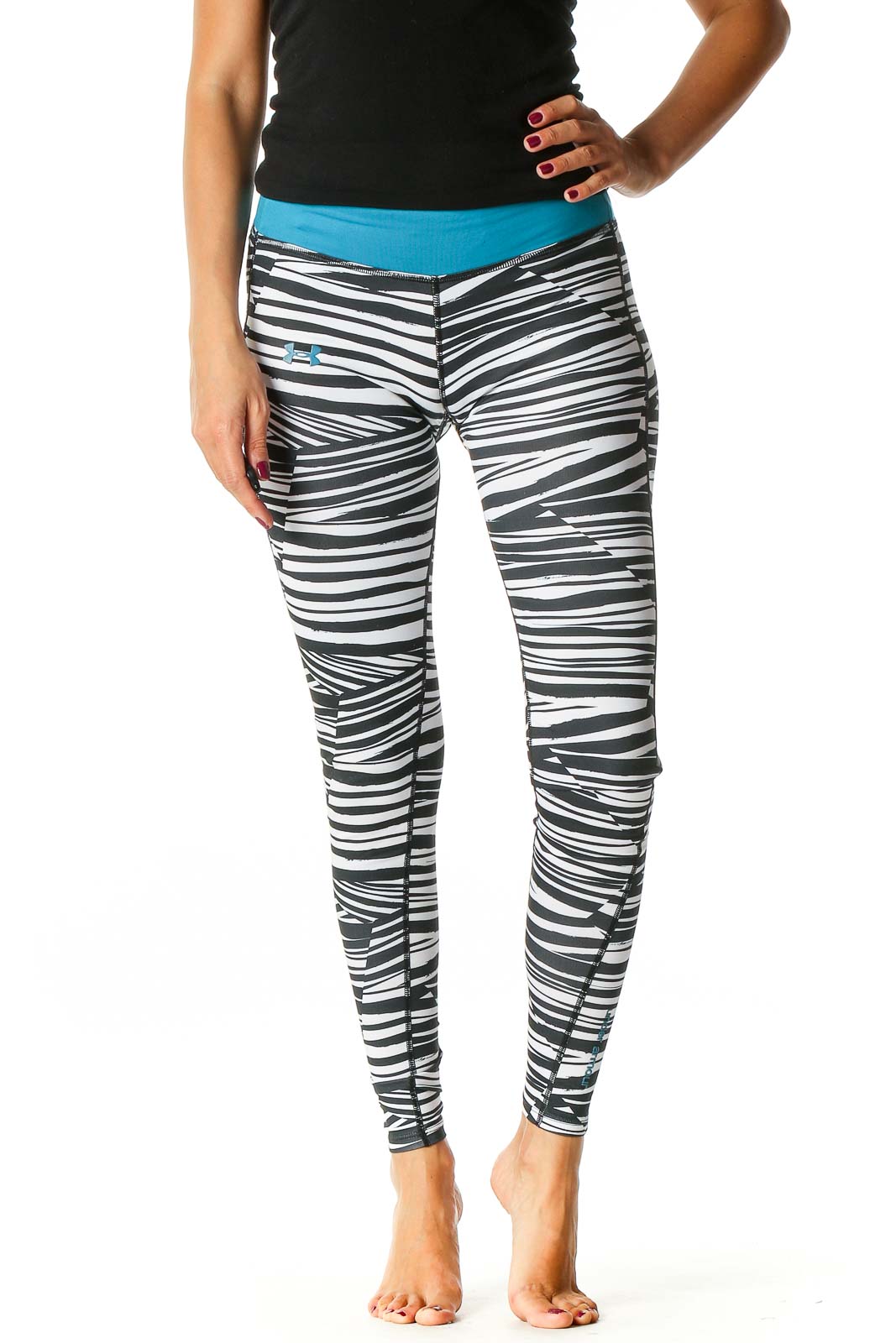 White Graphic Print Activewear Leggings Front