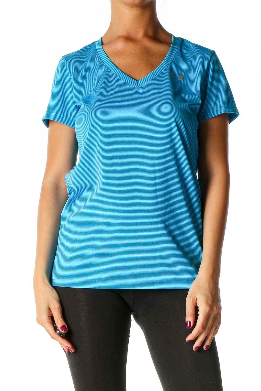 Blue Striped Activewear T-Shirt Front