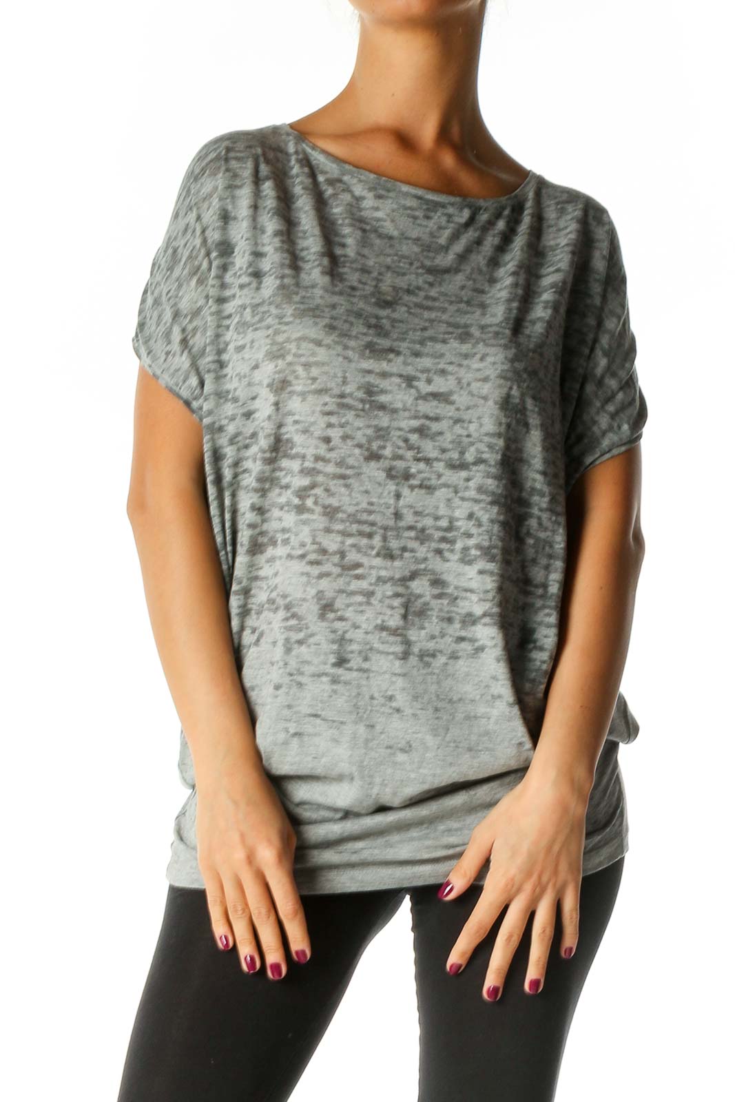 Gray Textured Casual Blouse Front