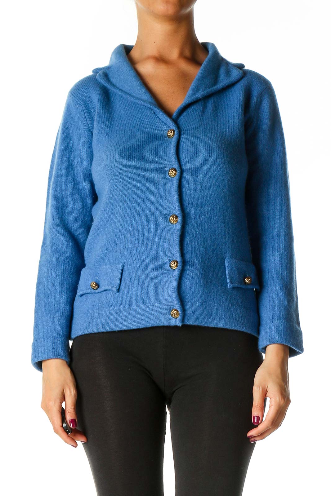 Blue Textured Cardigan Front