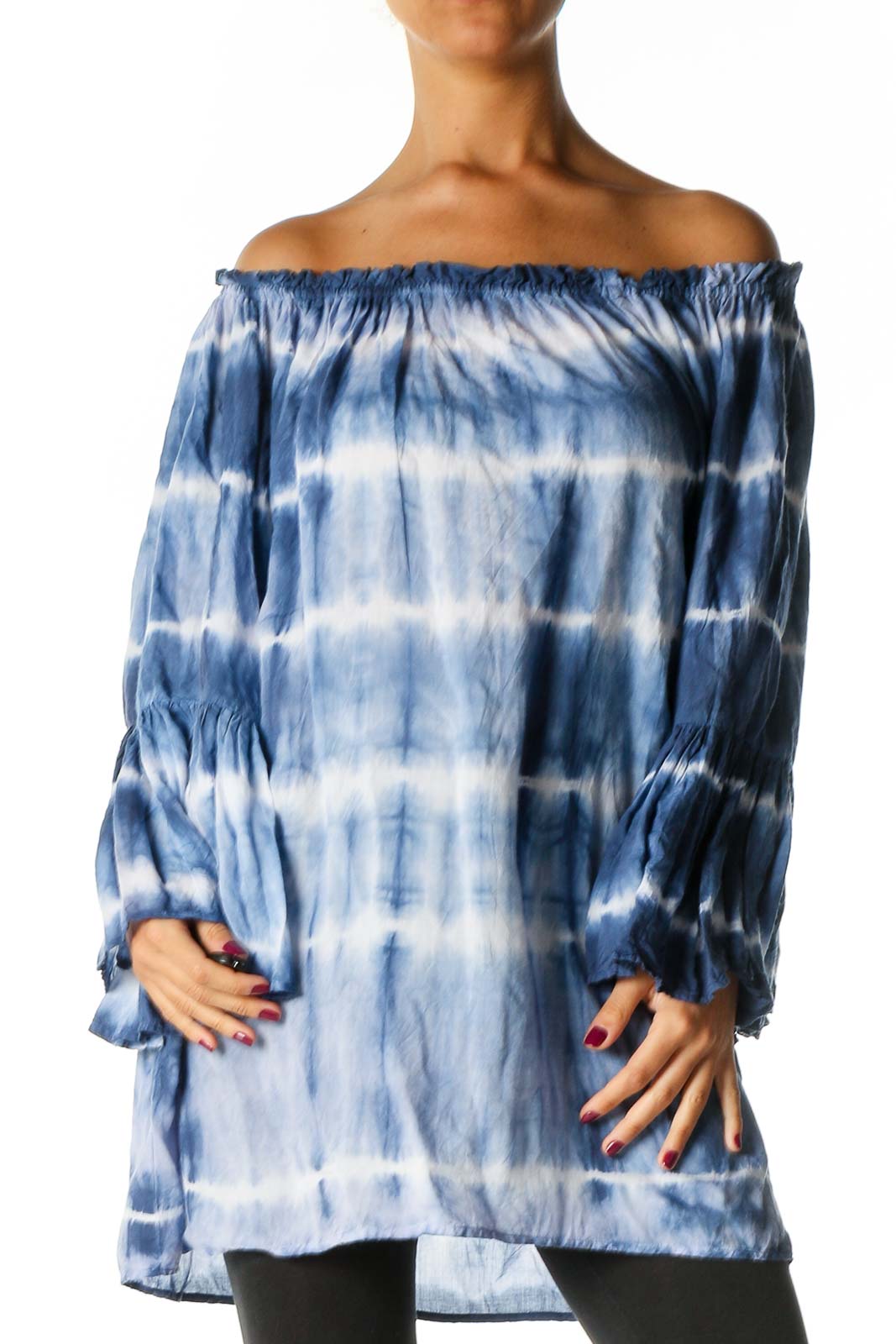 Blue Tie And Dye Bohemian Blouse Front