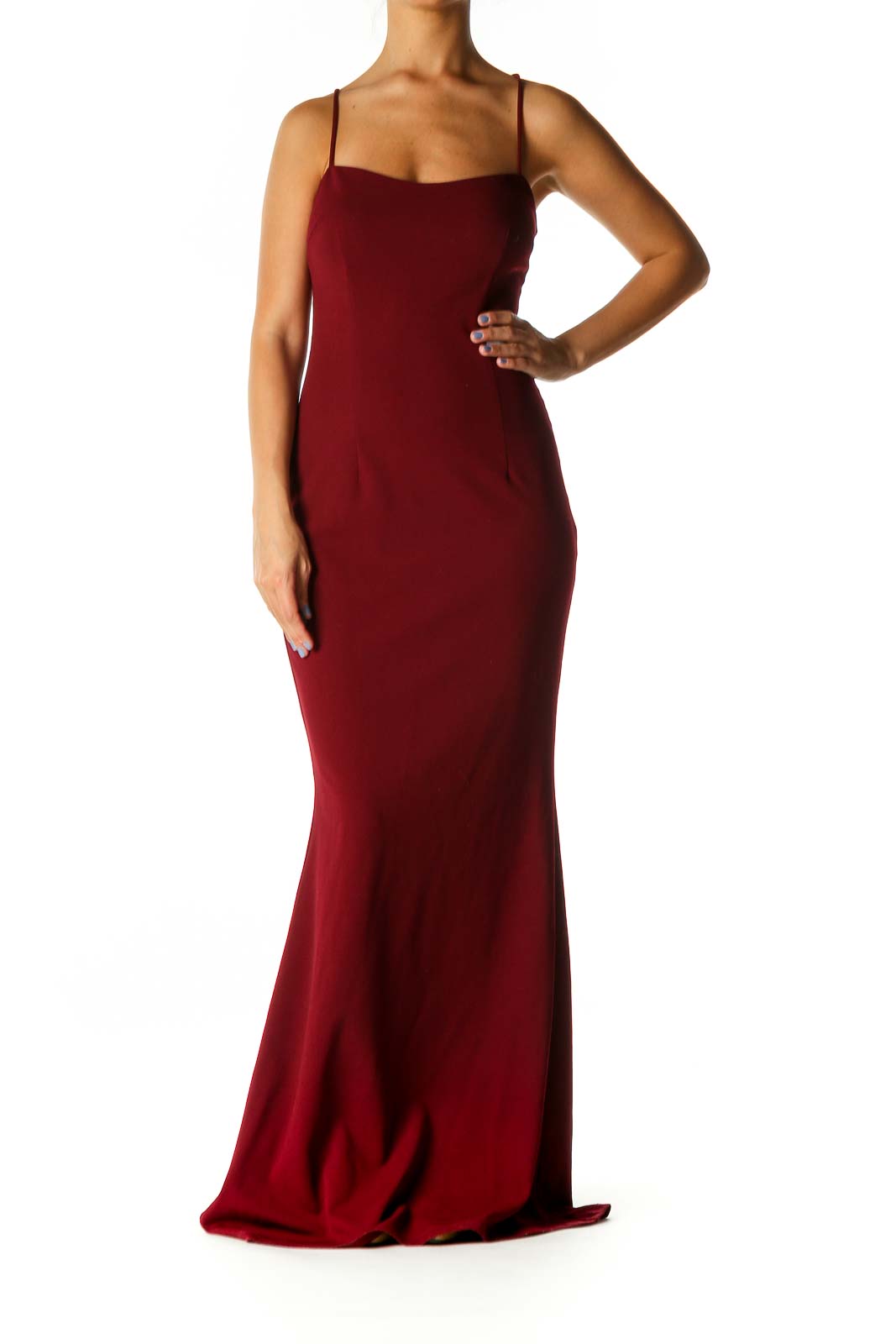Red Solid Chic Mermaid Dress Front