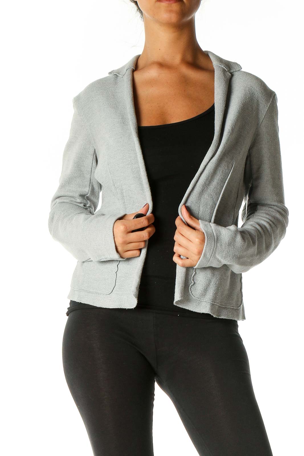 Gray Solid Cardigan Front
