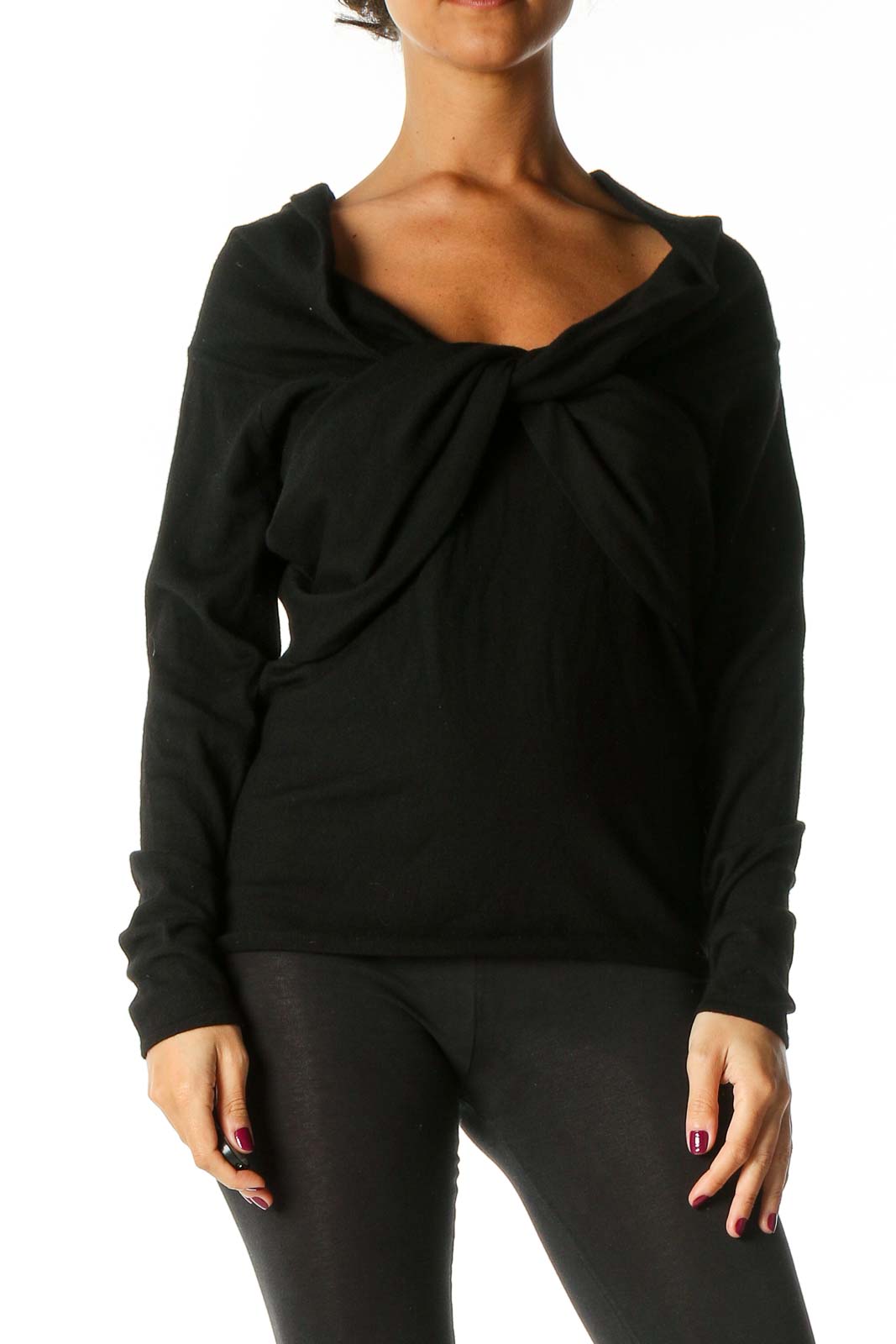 Black Solid Classic Sweater Front