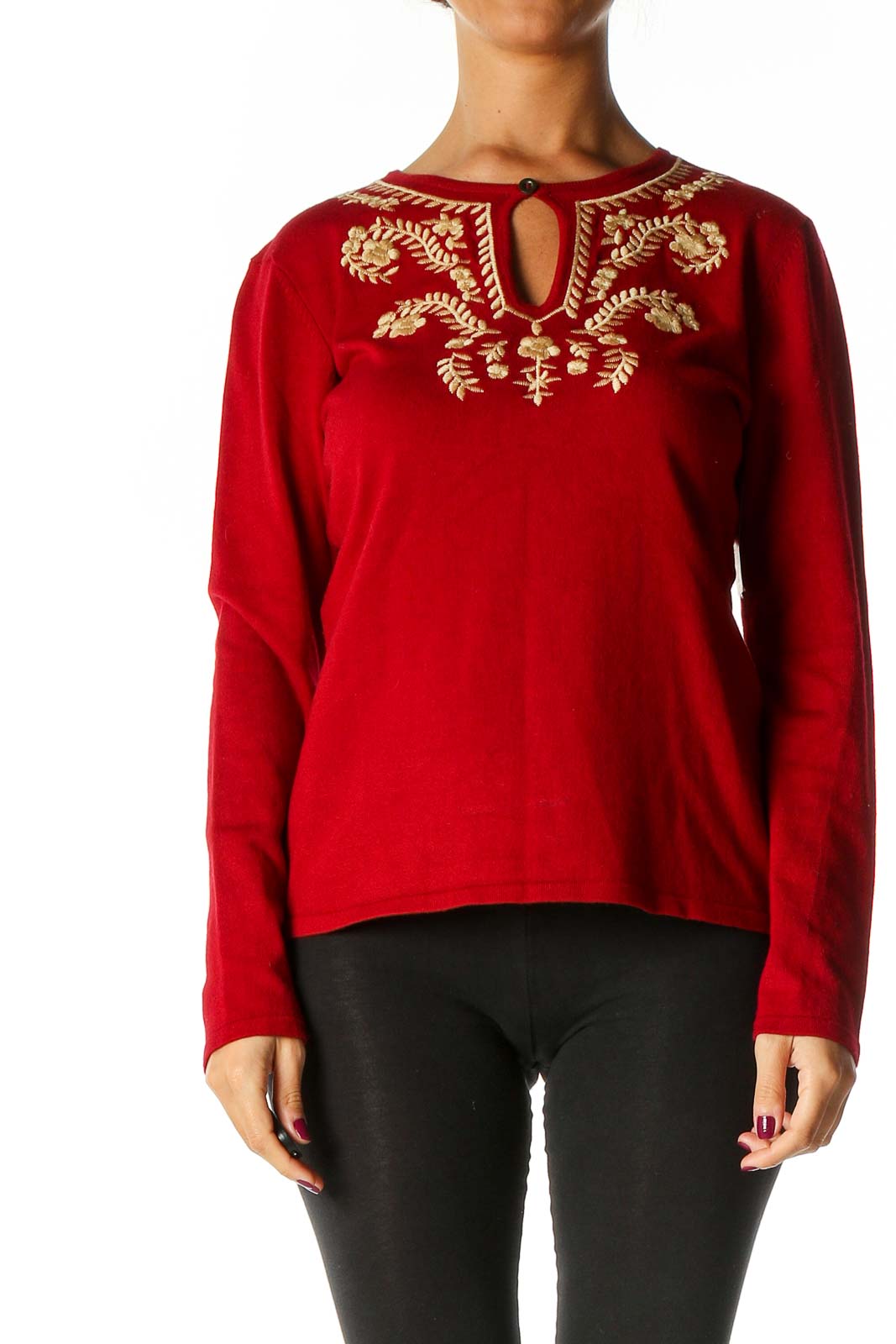 Red Textured Sweater Front