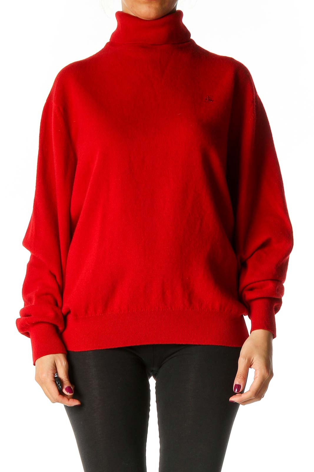 Red Solid Retro Sweater Front