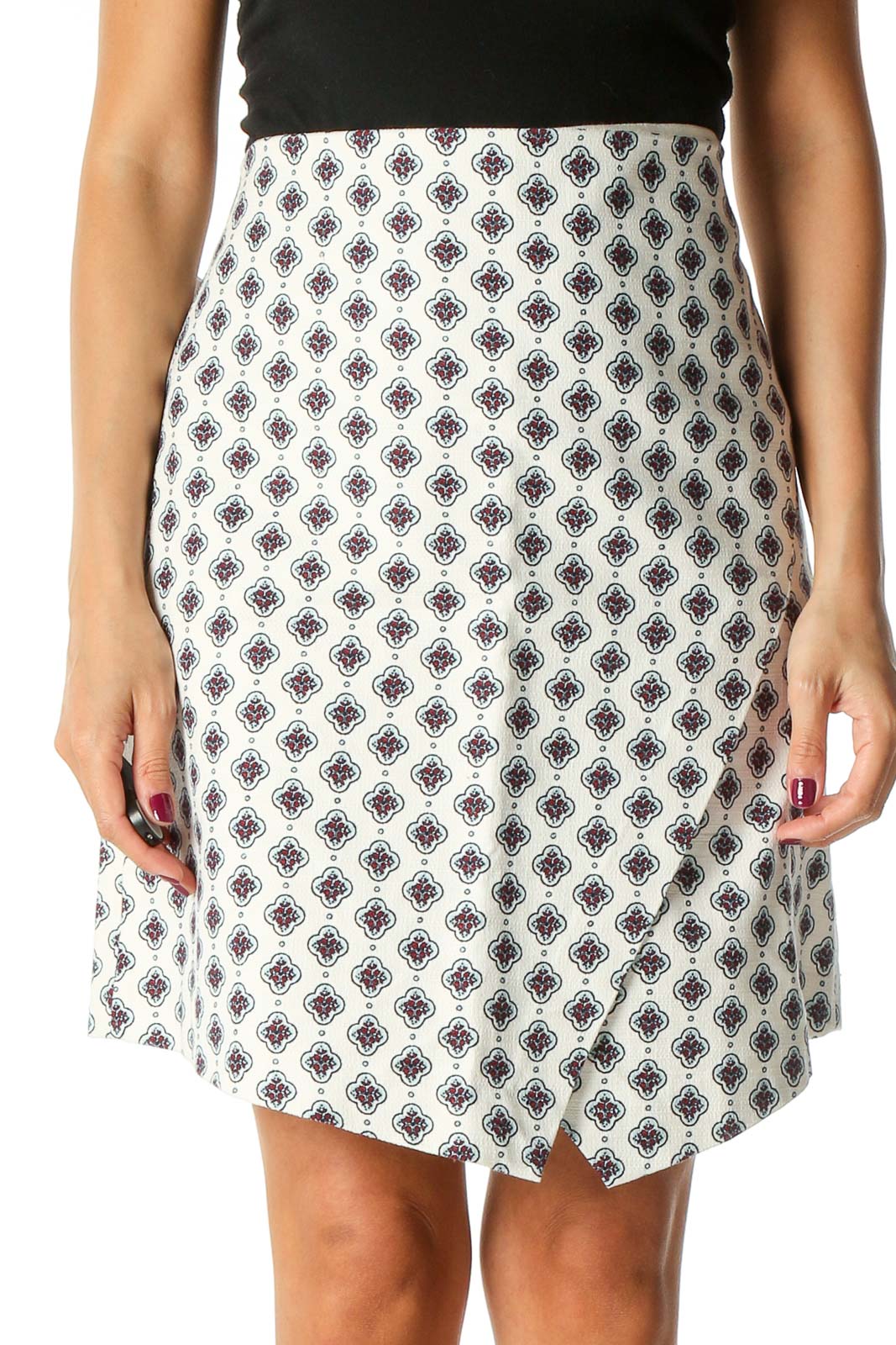 White Object Print Holiday A-Line Skirt Front