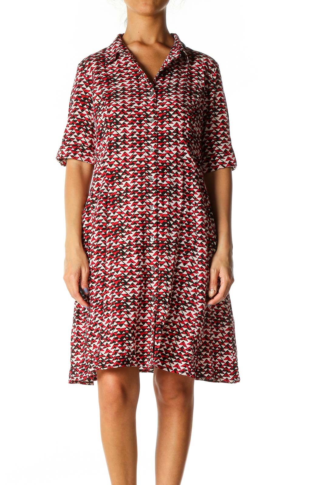 Red Geometric Print Casual A-Line Dress Front